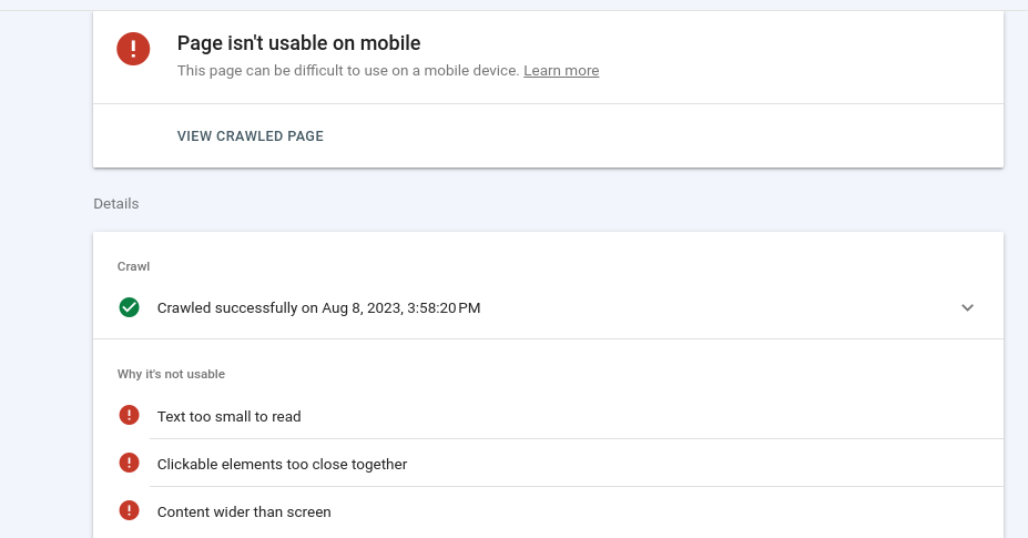Mobile Usability Issue Search Console