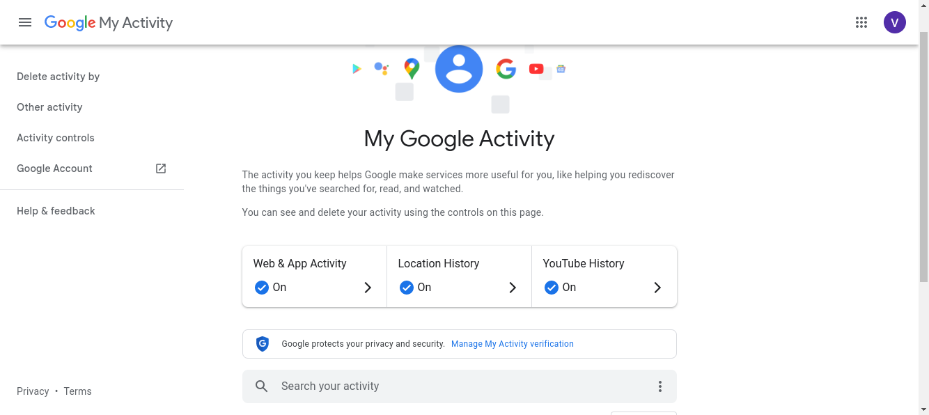 Navigation and Layout of 'My Google Activity' Dashboard