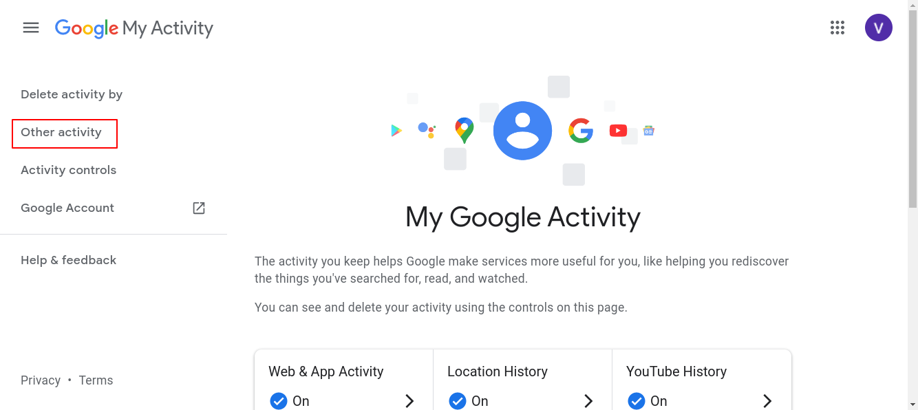 "Other Google Activity" in the "My Activity" Dashboard